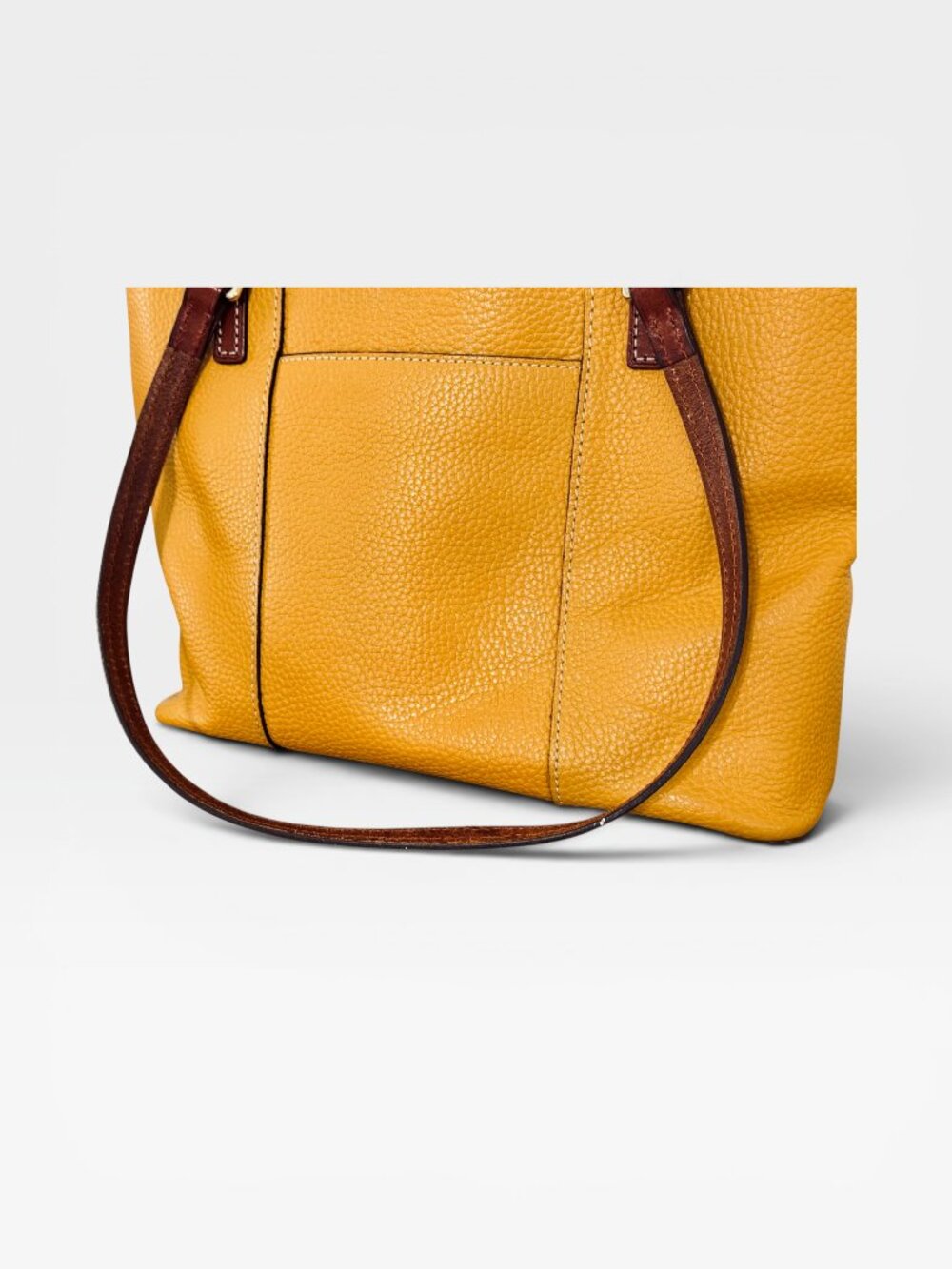 Dooney & Bourke Lexington collection Mustard & Brown Pebbled Leather Tote - Picture 5 of 8